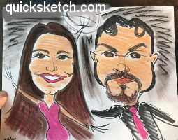color caricature a couple drawn during a wedding