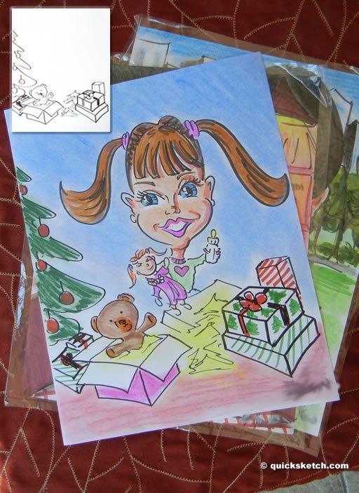 pre-printed kids christmas caricature background sample caricature artist Long Island
