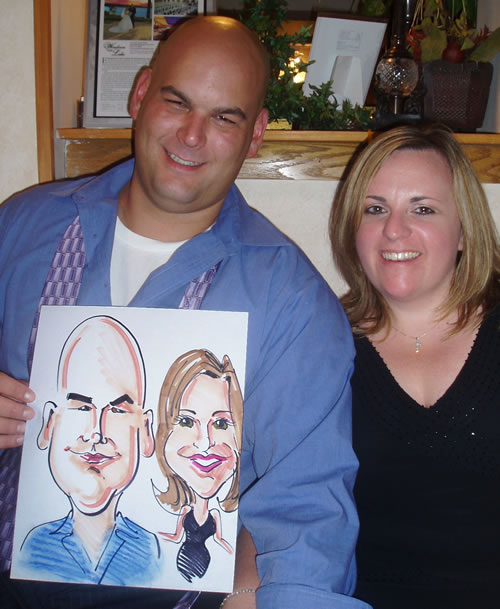 color caricature of a couple at a surprise party