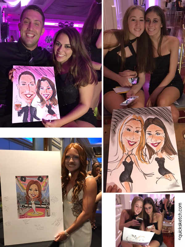 collection of caricature photos taken during a Sweet 16 party