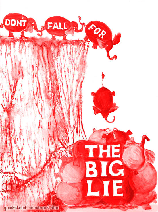 the big lie political cartoon red cartoon elephants following each other off a cliff trump's big lie don't fall for the big lie