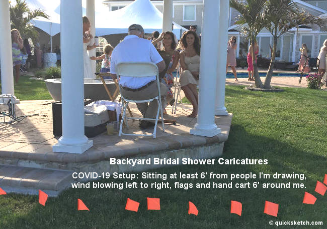 long island bridal shower caricature artist covid-19 caricature setup social distancing quick sketch wedding artist cartoon portrait sketch artist for weddings Characatures by Marty