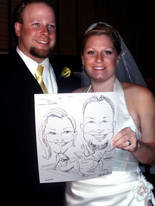 Caricature artists usually get a crowd watching but the Bride Groom go to