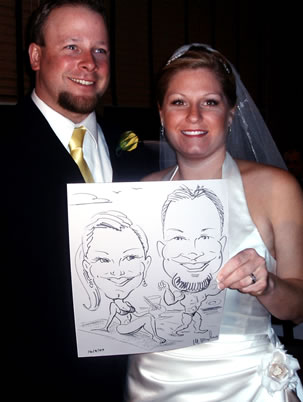 Caricature artists usually get a crowd watching but the Bride Groom go to 