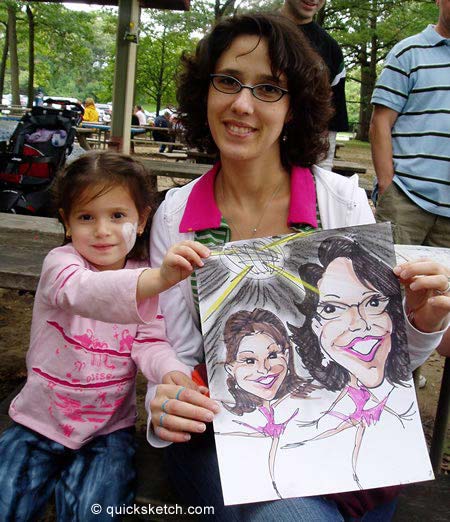 company picnic caricatures mom and daughter ballerinas