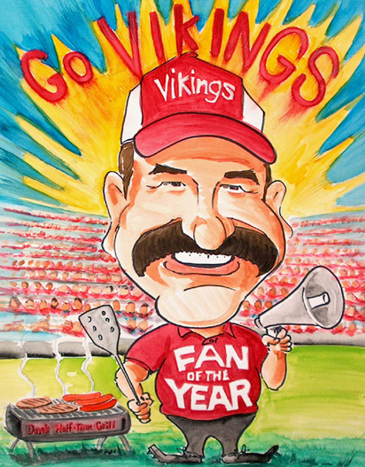 watercolor caricature cartoon of a football coach given to him by his team gift caricatures from photos