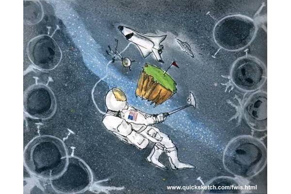 watercolor space cartoon watercolor cartoon astronaut golfing in space with aliens playing golf in space with space shuttle cartoons space shuttle alien cartoon astronaut space walk space shuttle from where i stand Affordable fine art prints and custom paintings by marty macaluso artist website