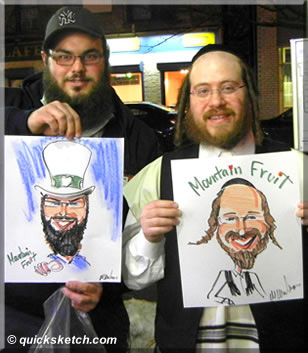 assortment of caricatures on a table drawn during a bat mitzvah Characatures by Marty