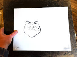 wedding caricature guy with tough mouth