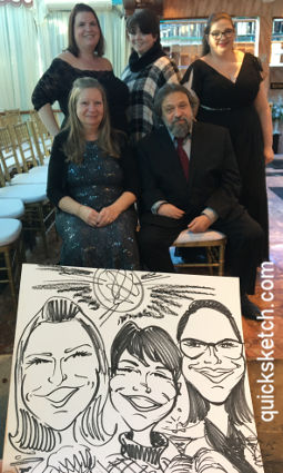 family caricature drawn during a wedding