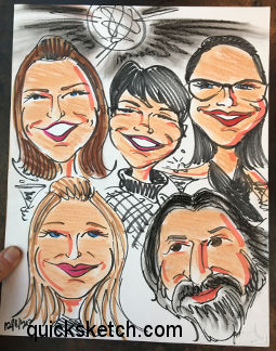 family caricature finished with color drawn during a wedding