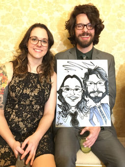 caricature a couple drawn during a wedding
