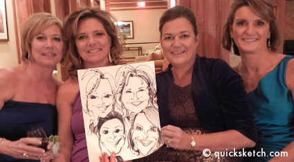 caricature of a group of women at a wedding caricature artist for weddings unique wedding entertainment alternative wedding reception entertainment ideas for wedding guests unusual wedding entertainment ideas nassau county suffolk county brooklyn weddings wedding caricatures Long Island quick sketch artist entertainment bride & groom caricatures walk around wedding caricatures caricature artist for bridal shower caricatures engagement party fun baby shower entertainment