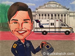 Gift caricature of a Columbia University cava Ambulance driver director 
