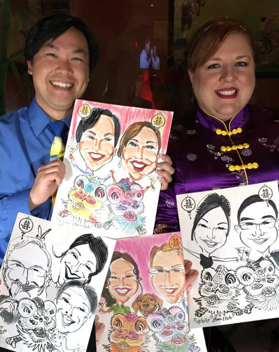Chinese wedding caricatures chinese lion dance double happiness wedding caricature artist