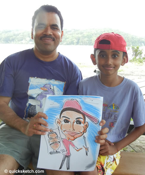 caricature of  kid sketching his dad