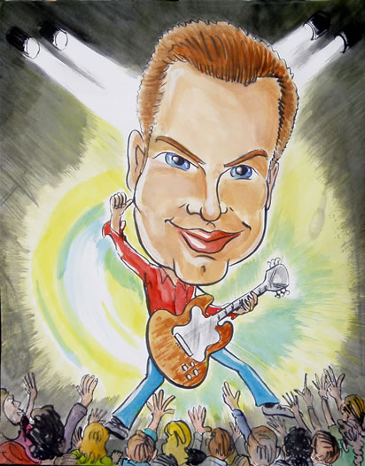 watercolor caricacture of a guy playing a guitar gift caricatures from photos Characatures by Marty