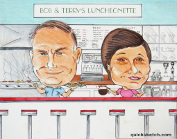 Bob and Terry's Luncheonette caricature from photos
