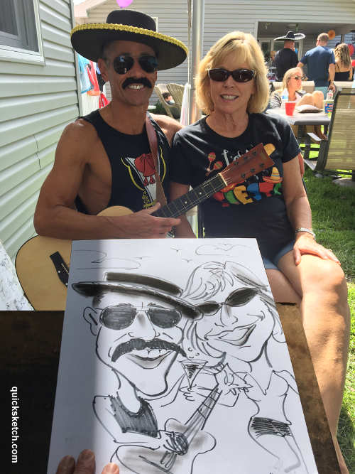 backyard party caricatures