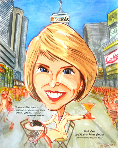 cartoon portrait of a woman that sells real estate in nyc gift caricatures from photos Characatures by Marty