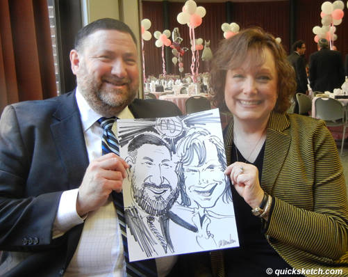 assortment of caricatures on a table drawn during a bat mitzvah Characatures by Marty