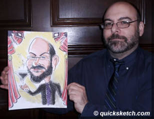 assortment of caricatures on a table drawn during a bat mitzvah Characatures by Marty