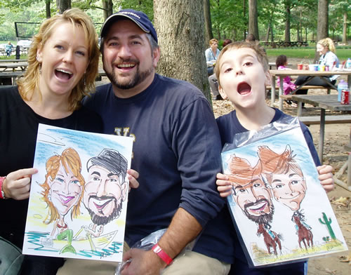 company picnic family caricatures 