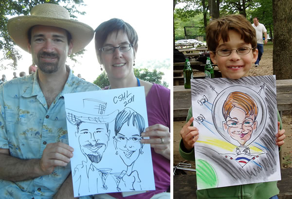 company picnic caricatures by marty husbnd wife spaceship boy