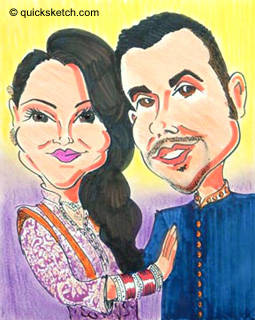 cartoon portrait of a bride and groom  from india presented to them at their wedding Characatures by Marty