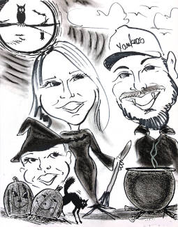 spooky halloween family caricature pre-drawn background