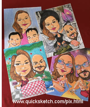 caricature collection of one couple from over the years