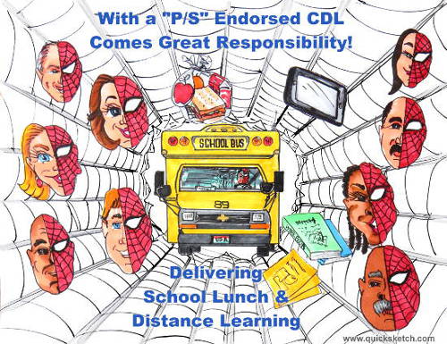 covid-19 school bus drivers school lunches distance learning amazing spiderman With great power comes great responsibility. covid-19 cartoon